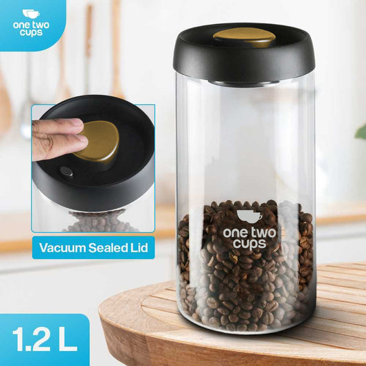 One Two Cups Toples Kaca Penyimpanan Biji Kopi Vacuum Sealed Lid 1.2L - SE41