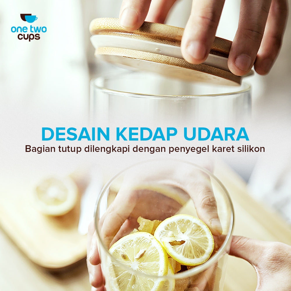 One Two Cups Toples Kaca Penyimpanan Makanan Kedap Udara Glass Jar 1.25L - GH1270
