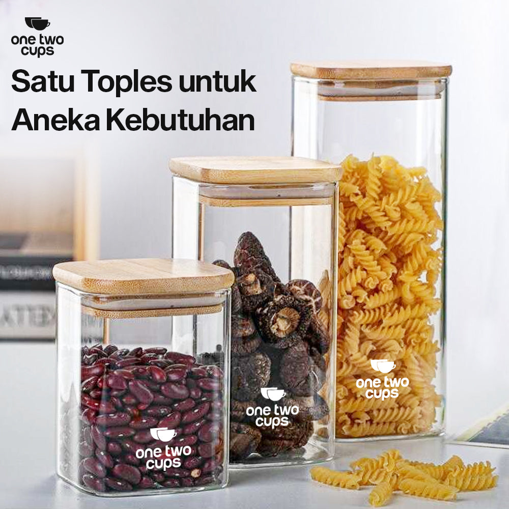 One Two Cups Toples Kaca Penyimpanan Makanan Kedap Udara Storage Jar 1L-10x10x12cm - HC1019