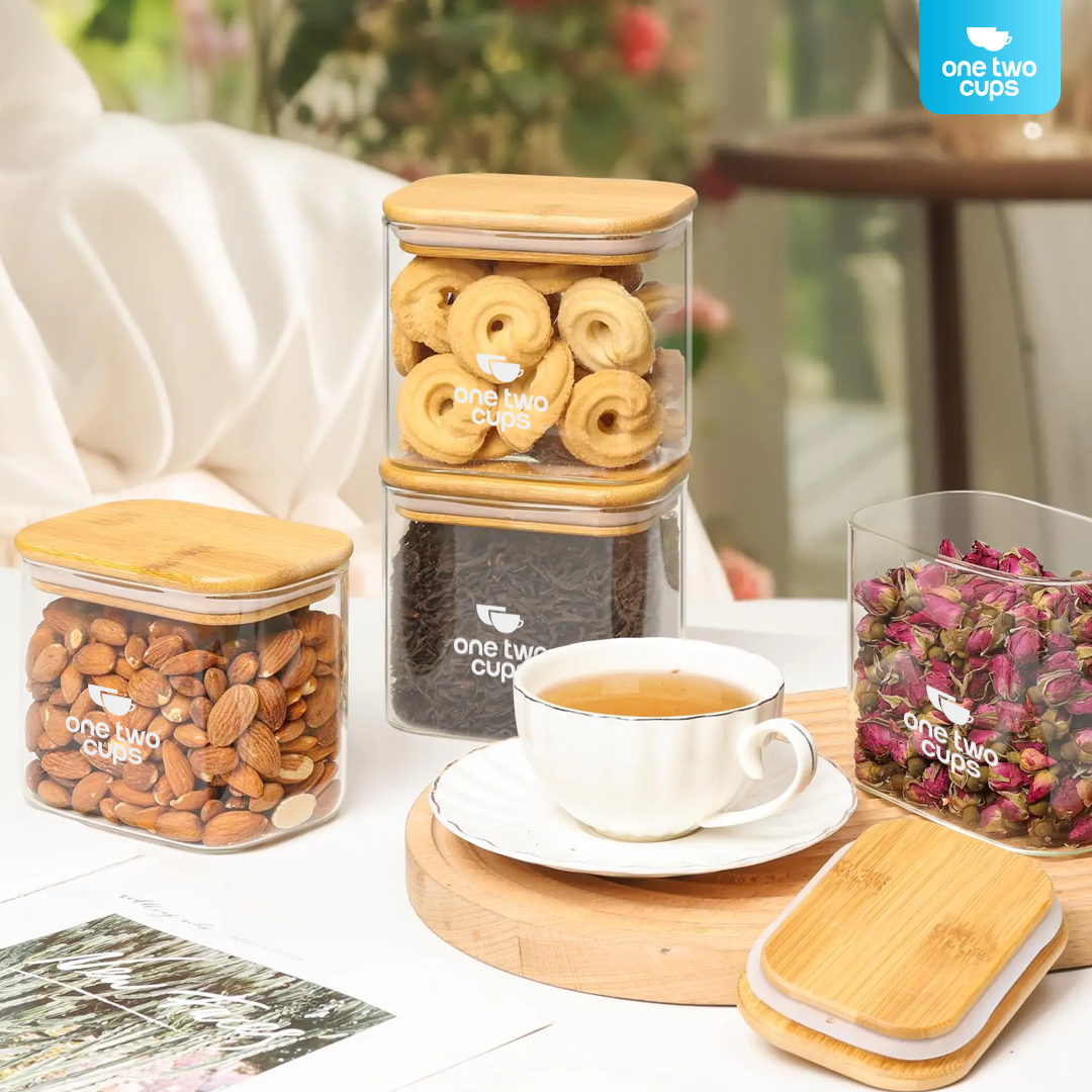 One Two Cups Toples Kaca Penyimpanan Makanan Kedap Udara Storage Jar 400ml - HC1019