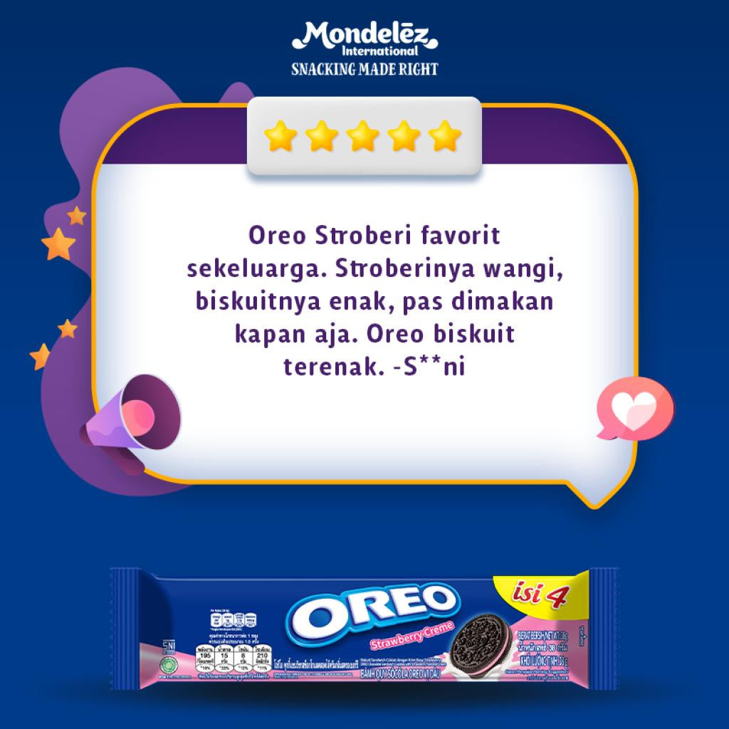 Oreo Biskuit krim Strawberry 27.6g x12 cemilan favorit keluarga