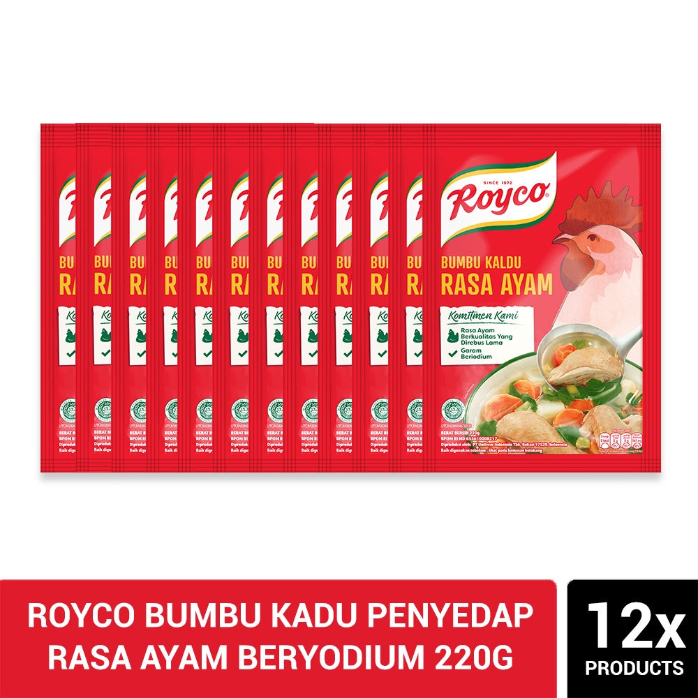 Royco Bumbu Kaldu Penyedap Rasa Ayam Beryodium 220g (Isi 12)