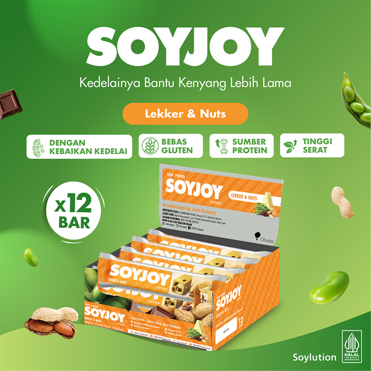 SOYJOY Snack Bar Kedelai Lekker & Nuts 28gr - 1 Box (12 Bar)