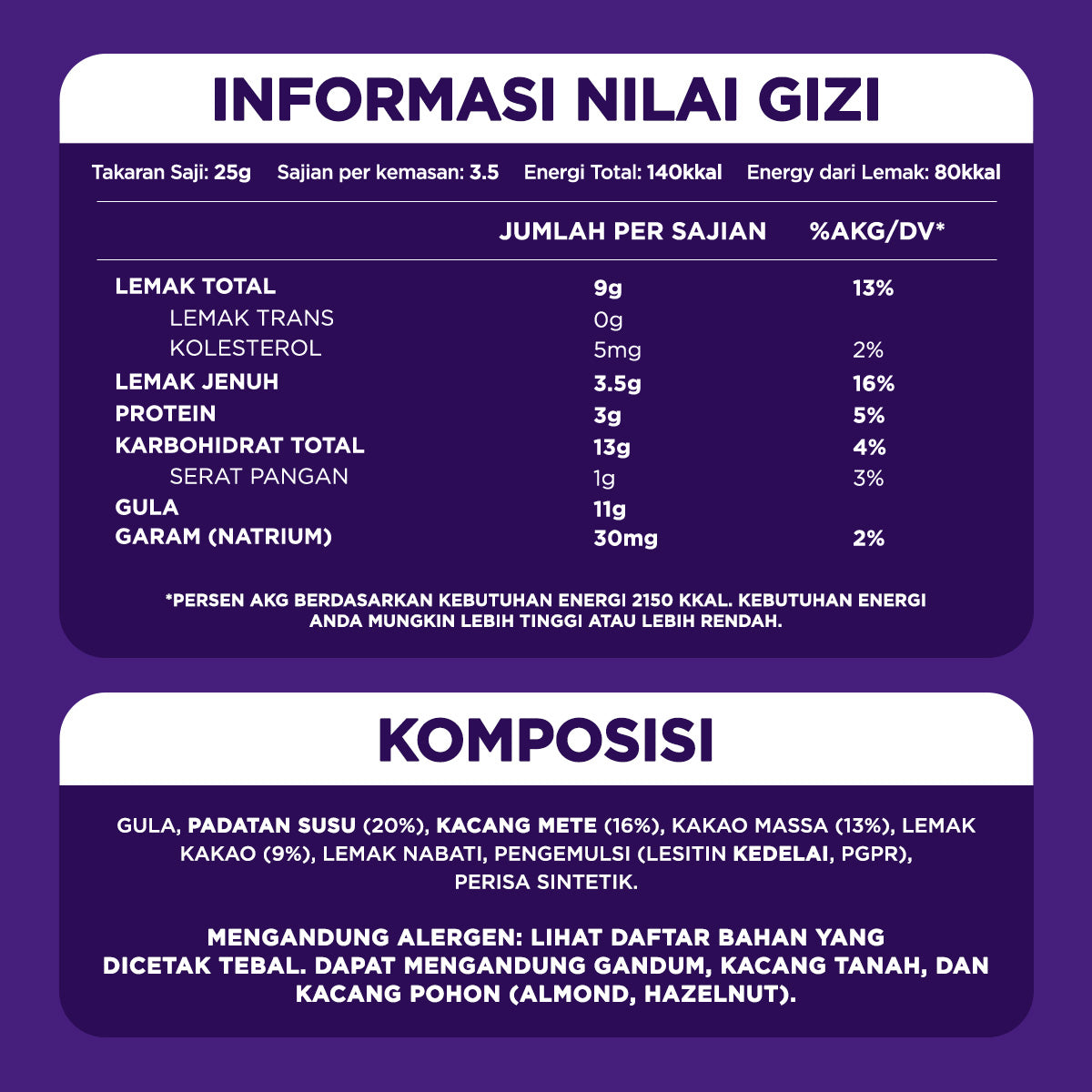 Cadbury Dairy Milk Cashew Nut 85g, Cokelat Susu dengan Kacang Mete