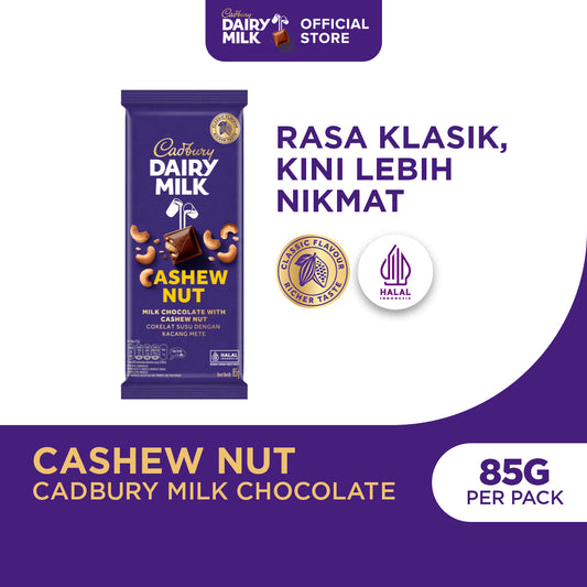 Cadbury Dairy Milk Cashew Nut 85g, Cokelat Susu dengan Kacang Mete